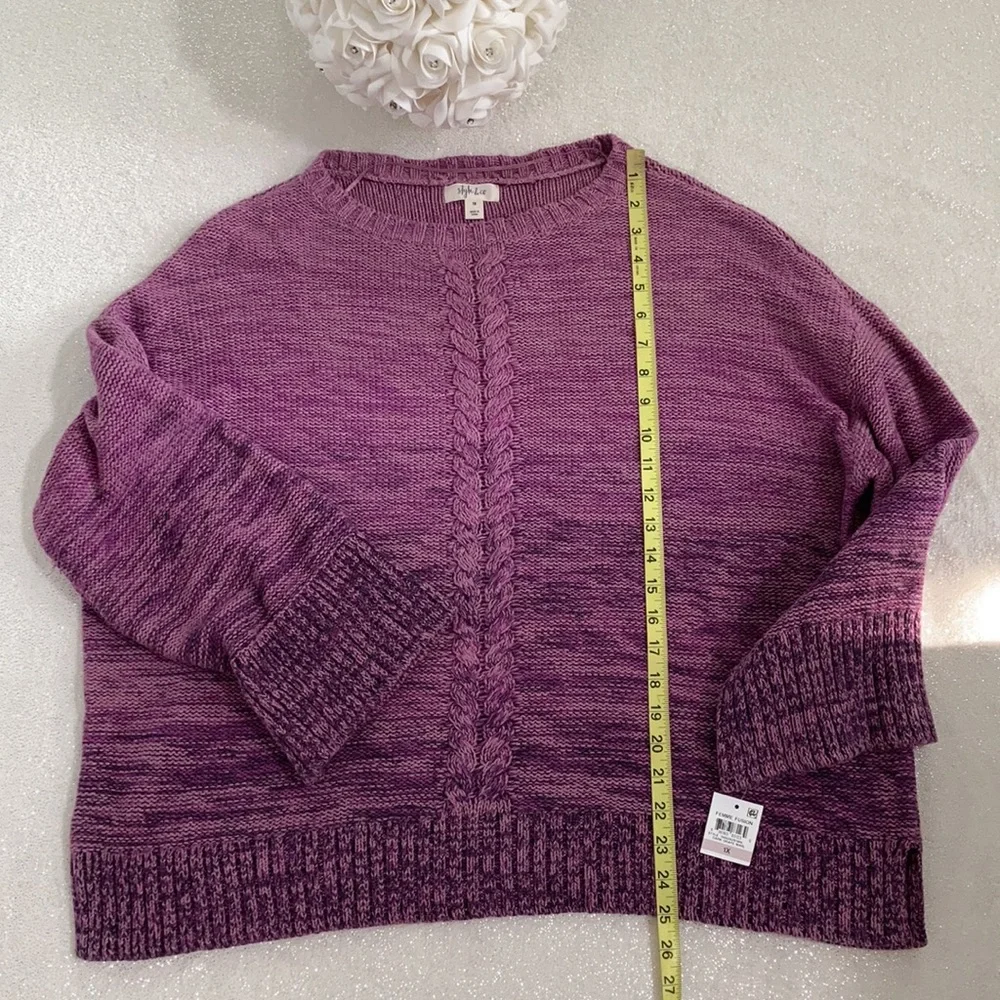 Style & Co. Mauve to Plum Ombre Cable-Knit Crew Sweater